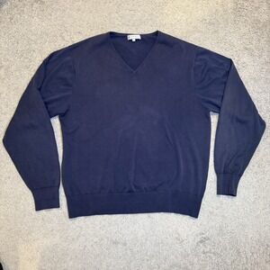 Peter Millar V-Neck Sweater Men's Large Navy Blue 100% Cotton Pullover‎